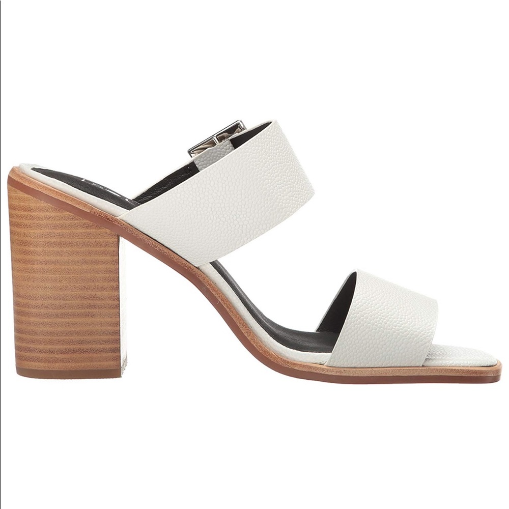White Leather Oversized Buckle Block Heel Mule - Picture 4 of 5